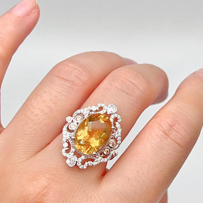 Citrine and Diamond Halo Cocktail Ring