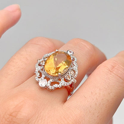Citrine and Diamond Halo Cocktail Ring