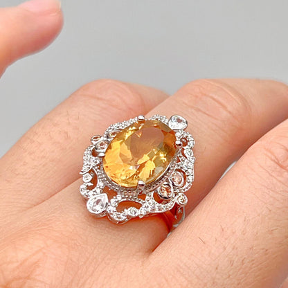Citrine and Diamond Halo Cocktail Ring