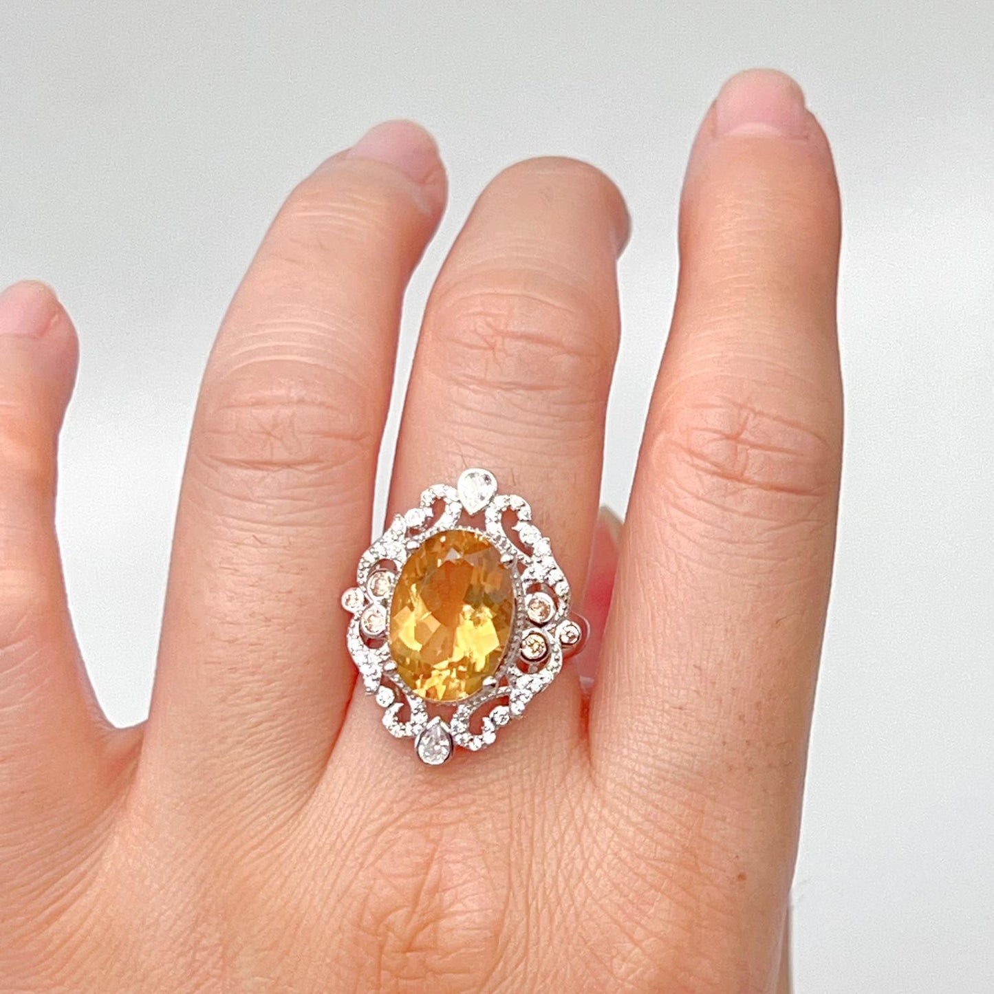 Citrine and Diamond Halo Cocktail Ring