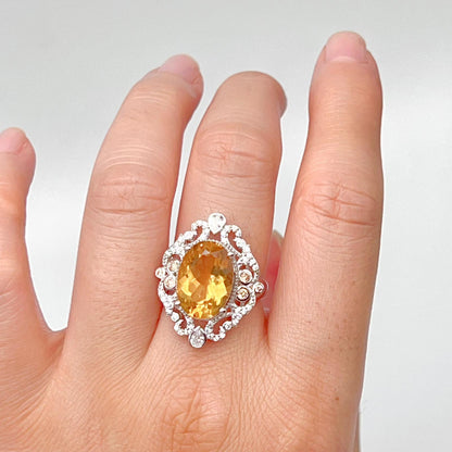 Citrine and Diamond Halo Cocktail Ring