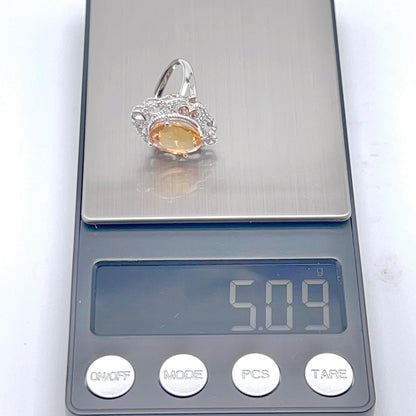 Citrine and Diamond Halo Cocktail Ring