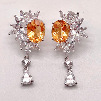 Citrine Flower Cluster Drop Earrings Silver 925