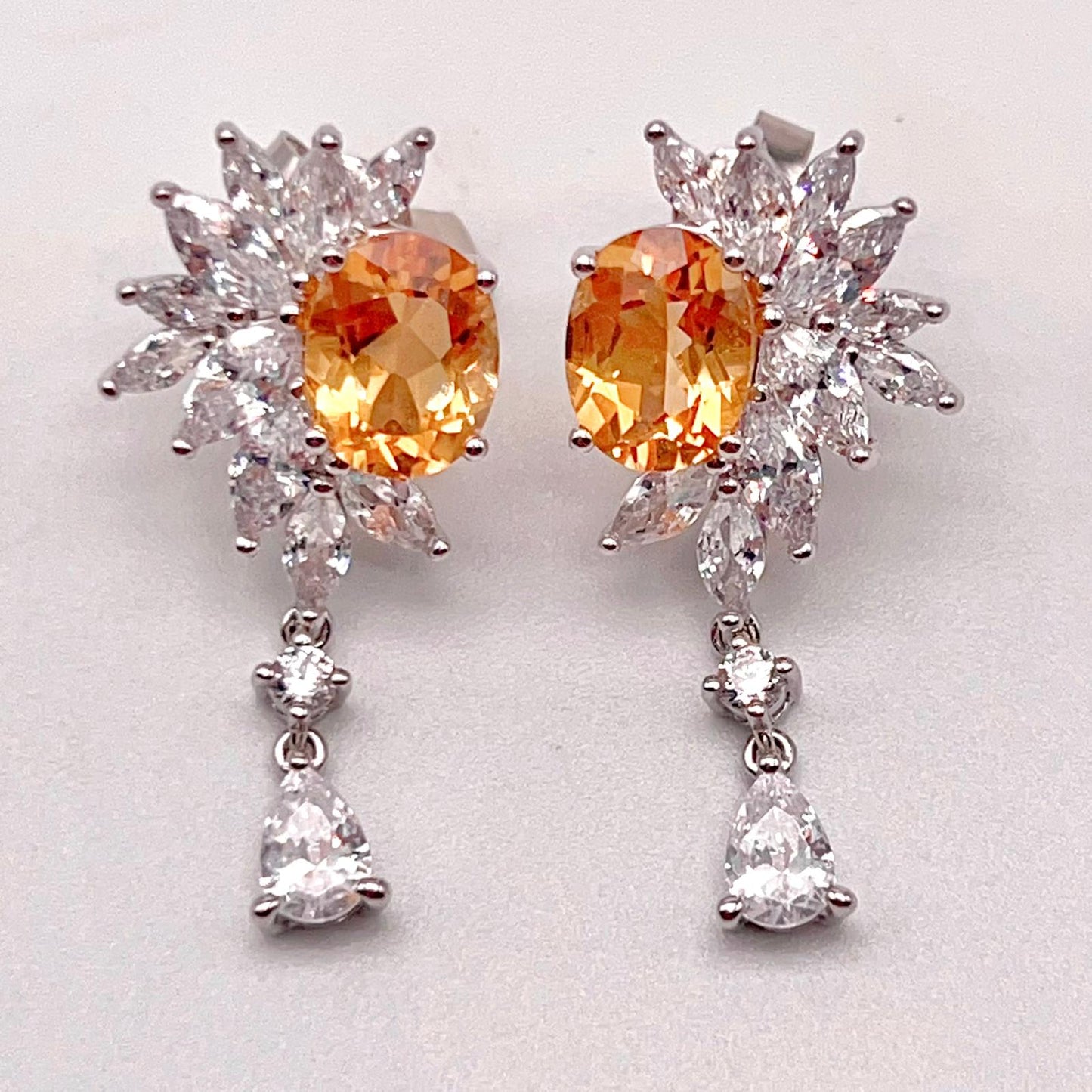 Citrine Flower Cluster Drop Earrings Silver 925