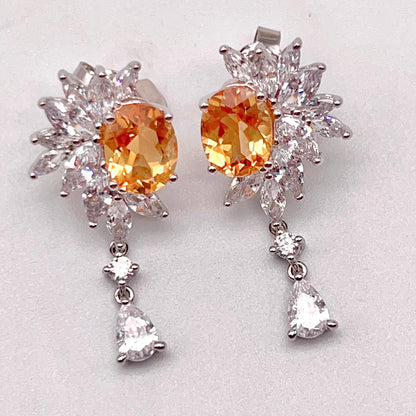 Citrine Flower Cluster Drop Earrings Silver 925