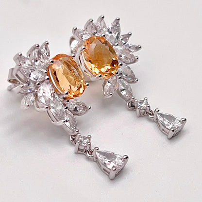 Citrine Flower Cluster Drop Earrings Silver 925