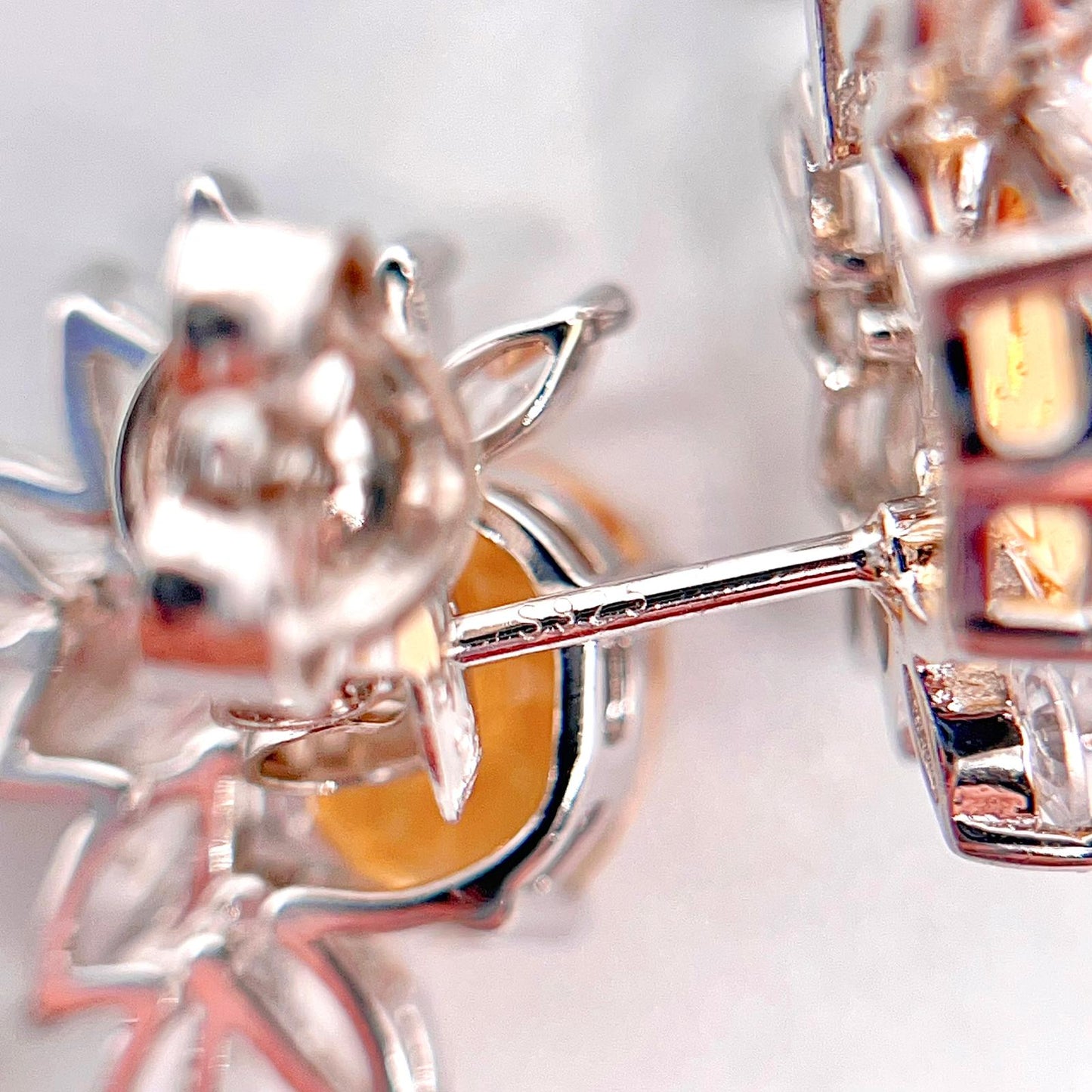 Citrine Flower Cluster Drop Earrings Silver 925