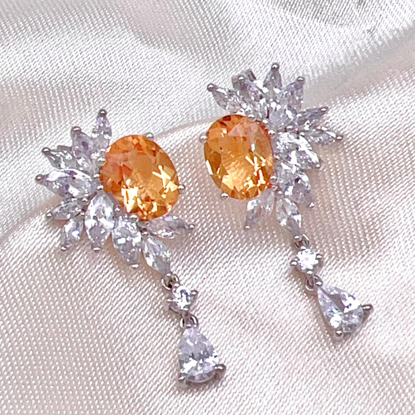 Citrine Flower Cluster Drop Earrings Silver 925