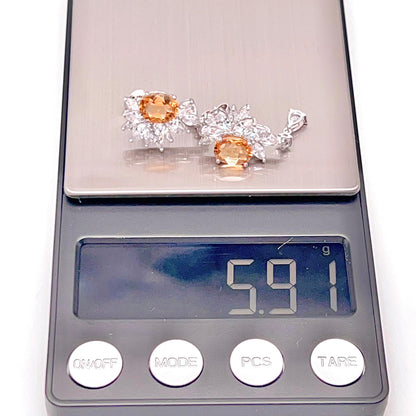 Citrine Flower Cluster Drop Earrings Silver 925