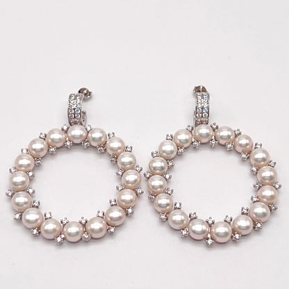 Cultured Pearl Halo Hoop Earrings Silver 925
