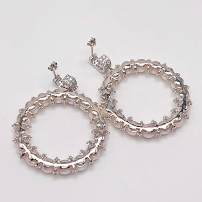 Cultured Pearl Halo Hoop Earrings Silver 925