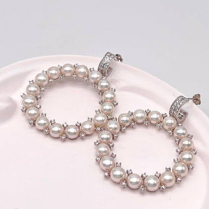 Cultured Pearl Halo Hoop Earrings Silver 925