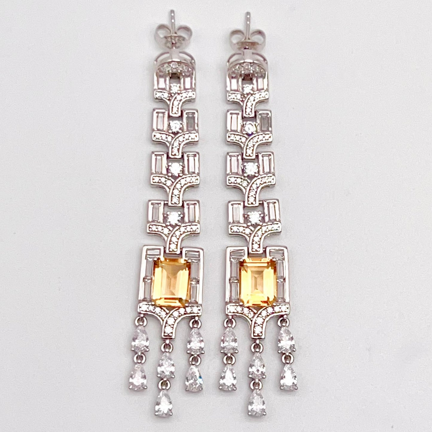 Citrine Art Deco Long Dangle Earrings