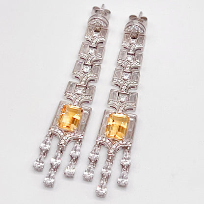 Citrine Art Deco Long Dangle Earrings