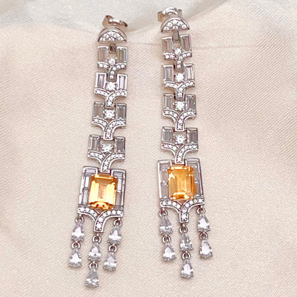 Citrine Art Deco Long Dangle Earrings
