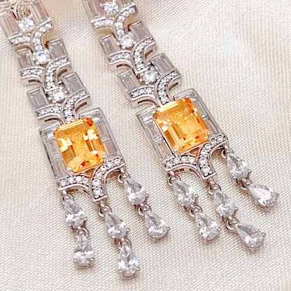 Citrine Art Deco Long Dangle Earrings