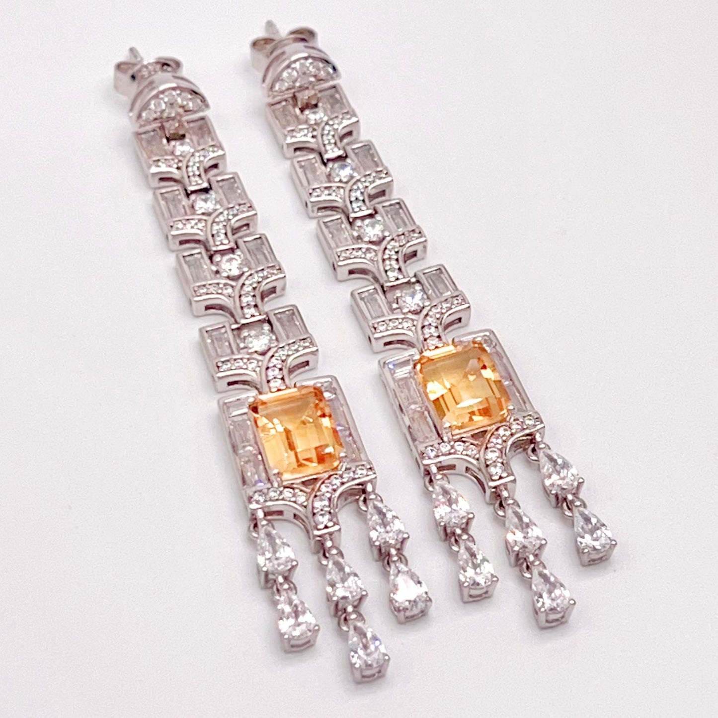 Citrine Art Deco Long Dangle Earrings