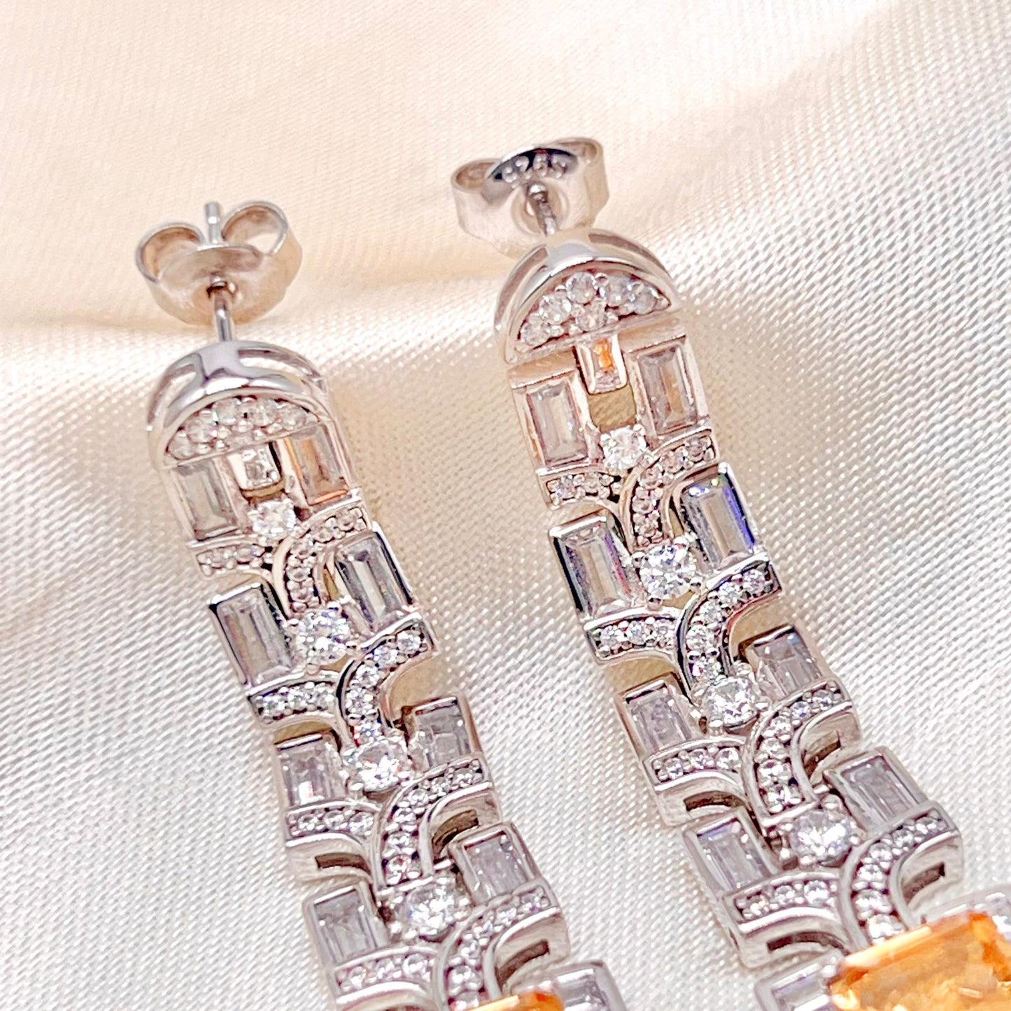 Citrine Art Deco Long Dangle Earrings