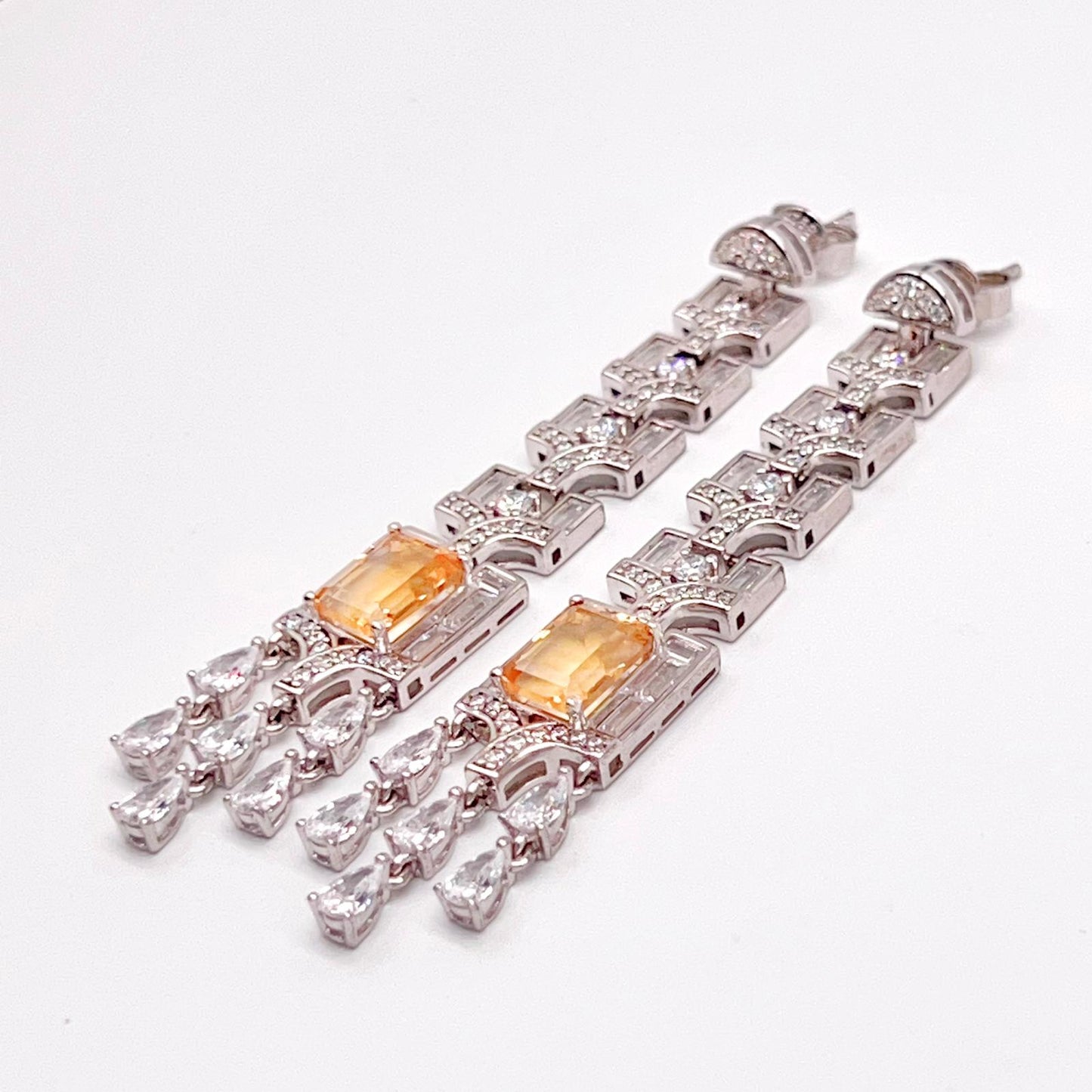 Citrine Art Deco Long Dangle Earrings