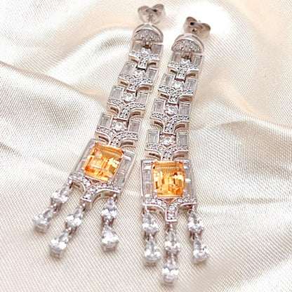 Citrine Art Deco Long Dangle Earrings