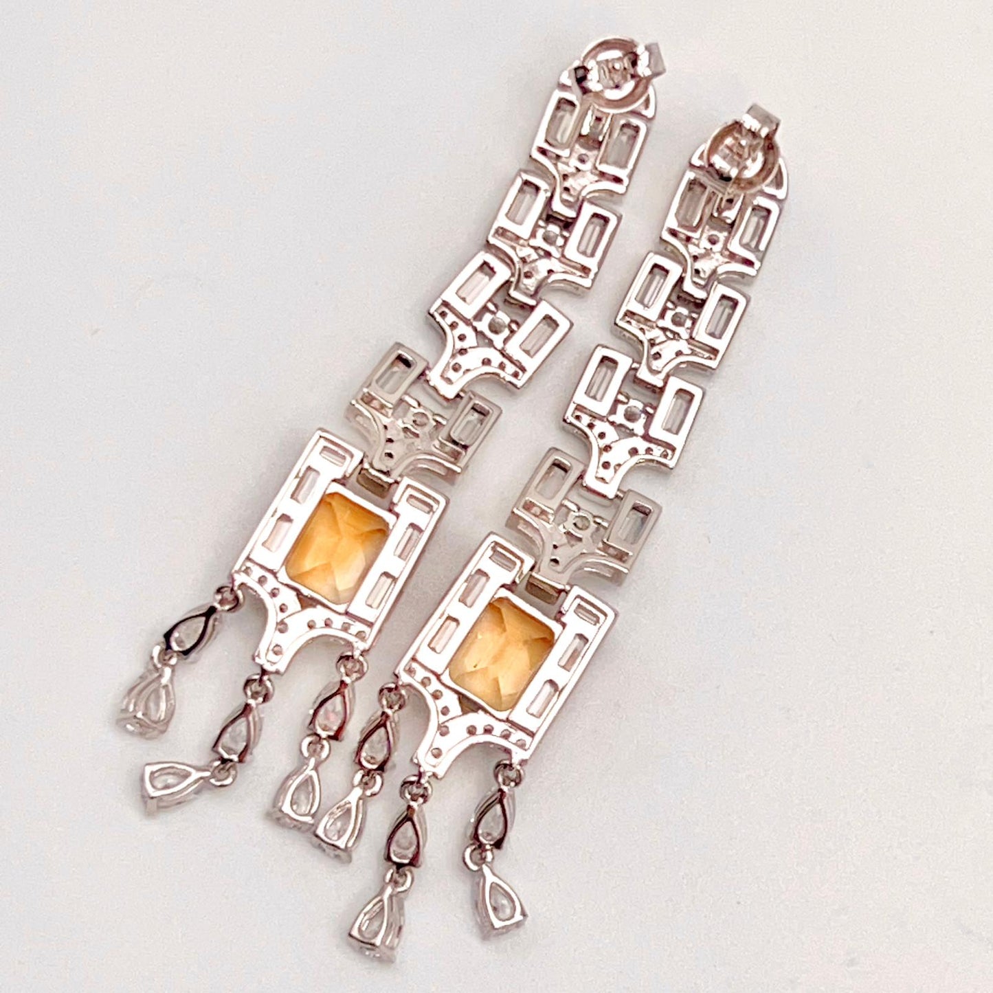 Citrine Art Deco Long Dangle Earrings