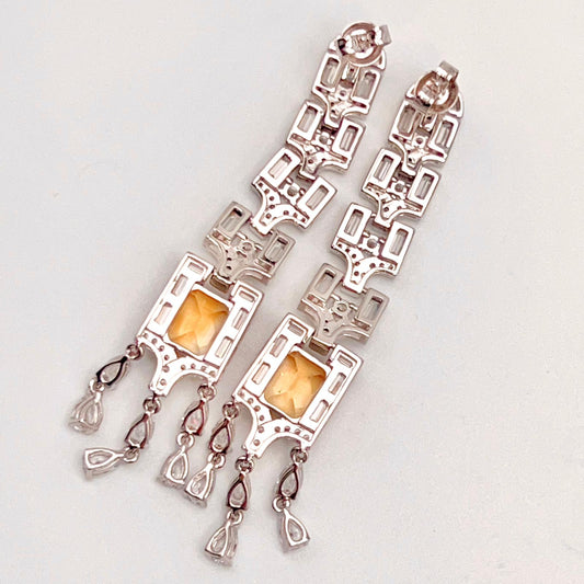 Citrine Art Deco Long Dangle Earrings