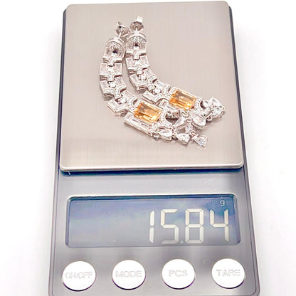 Citrine Art Deco Long Dangle Earrings