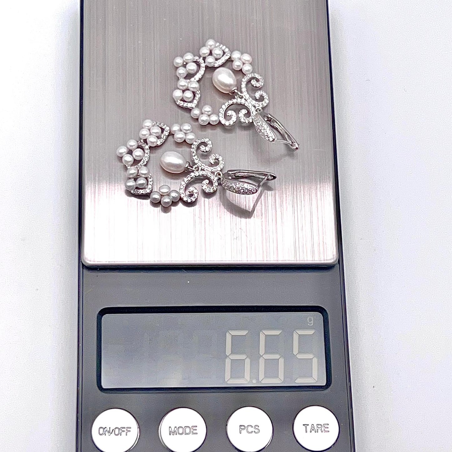 Cultured Pearl Cluster Scroll Dangle Earrings Silver 925