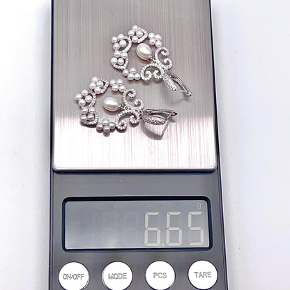 Cultured Pearl Cluster Scroll Dangle Earrings Silver 925