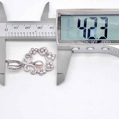 Cultured Pearl Cluster Scroll Dangle Earrings Silver 925