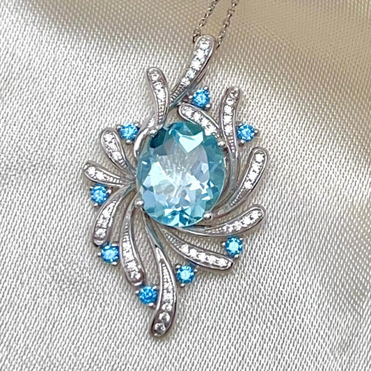 Blue Topaz Swirl Pendant Necklace Silver 925