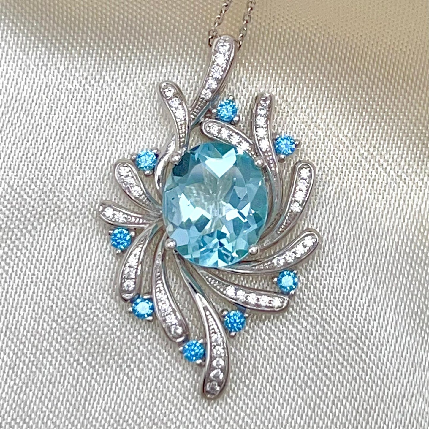 Blue Topaz Swirl Pendant Necklace Silver 925