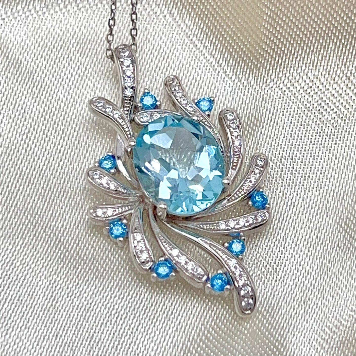 Blue Topaz Swirl Pendant Necklace Silver 925