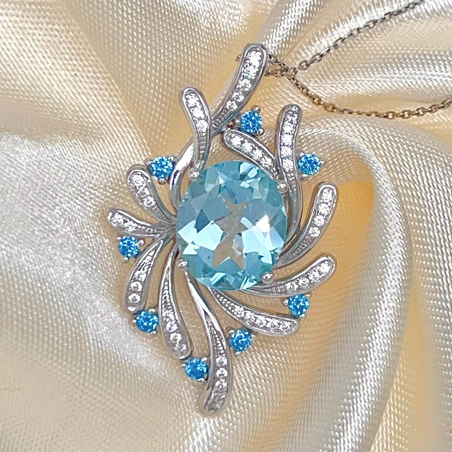 Blue Topaz Swirl Pendant Necklace Silver 925