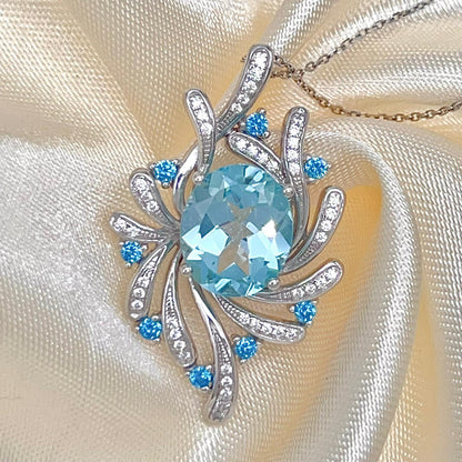 Blue Topaz Swirl Pendant Necklace Silver 925
