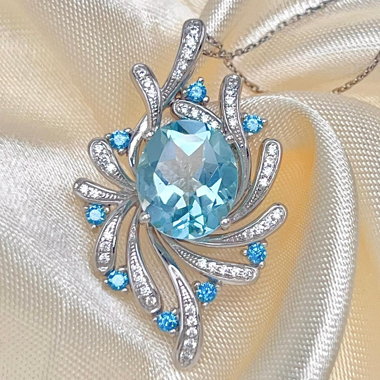 Blue Topaz Swirl Pendant Necklace Silver 925