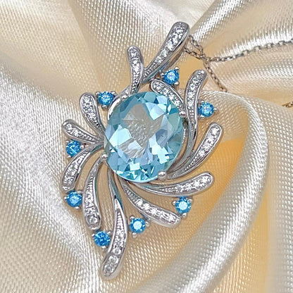 Blue Topaz Swirl Pendant Necklace Silver 925