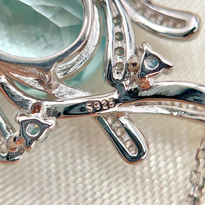 Blue Topaz Swirl Pendant Necklace Silver 925