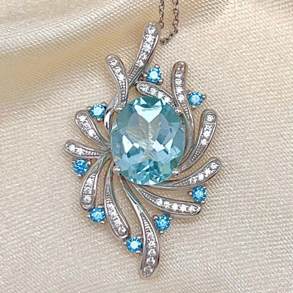 Blue Topaz Swirl Pendant Necklace Silver 925