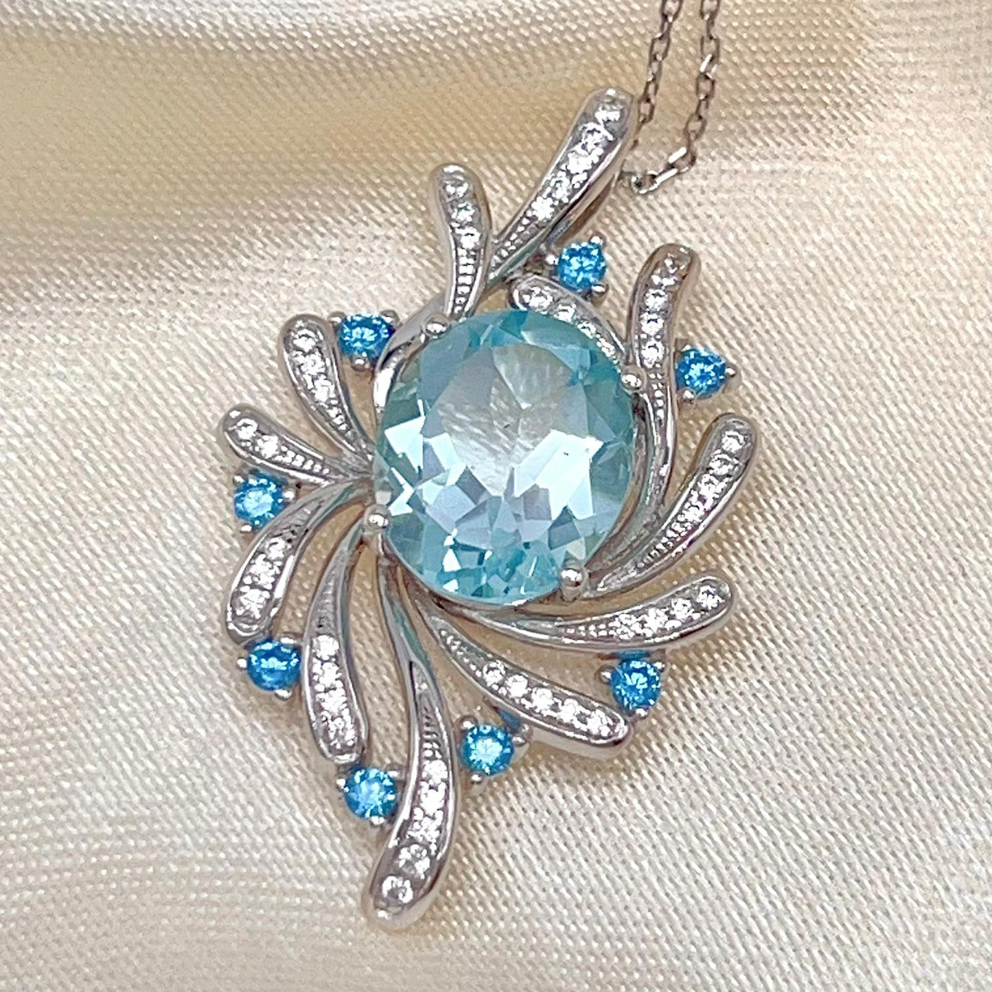 Blue Topaz Swirl Pendant Necklace Silver 925