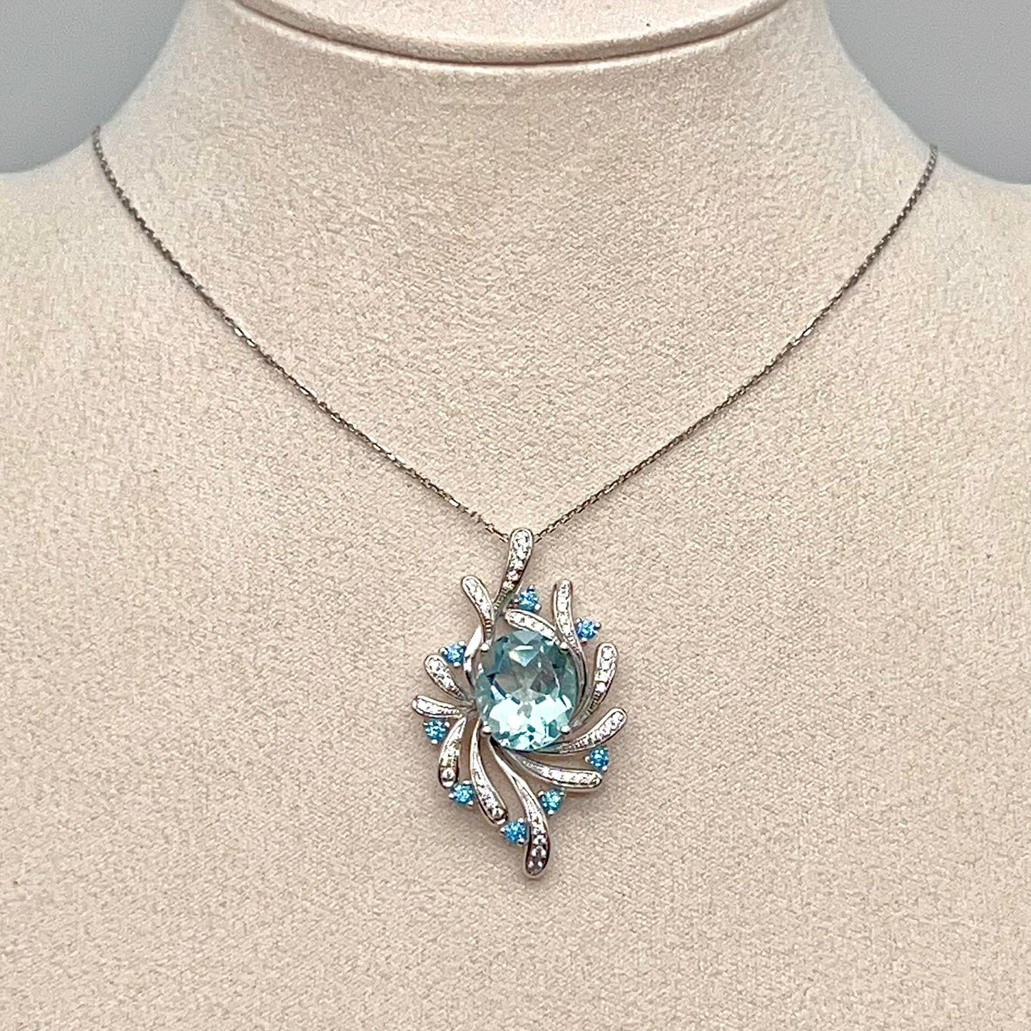 Blue Topaz Swirl Pendant Necklace Silver 925
