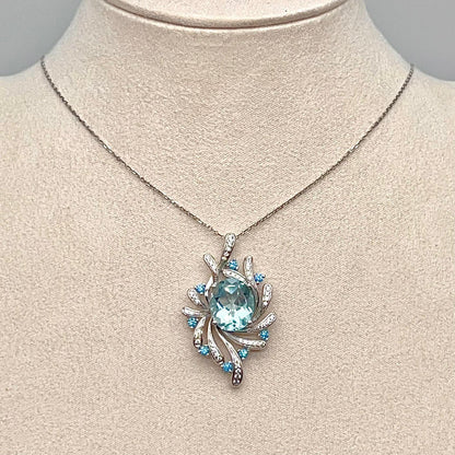 Blue Topaz Swirl Pendant Necklace Silver 925