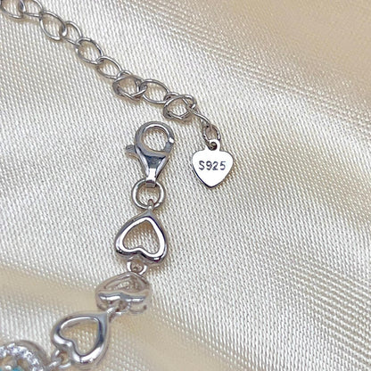 Heart Blue Topaz Halo Link Bracelet Silver 925