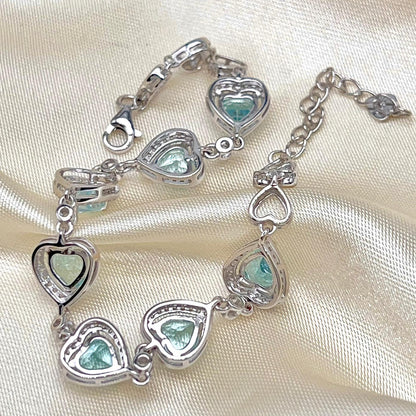 Heart Blue Topaz Halo Link Bracelet Silver 925