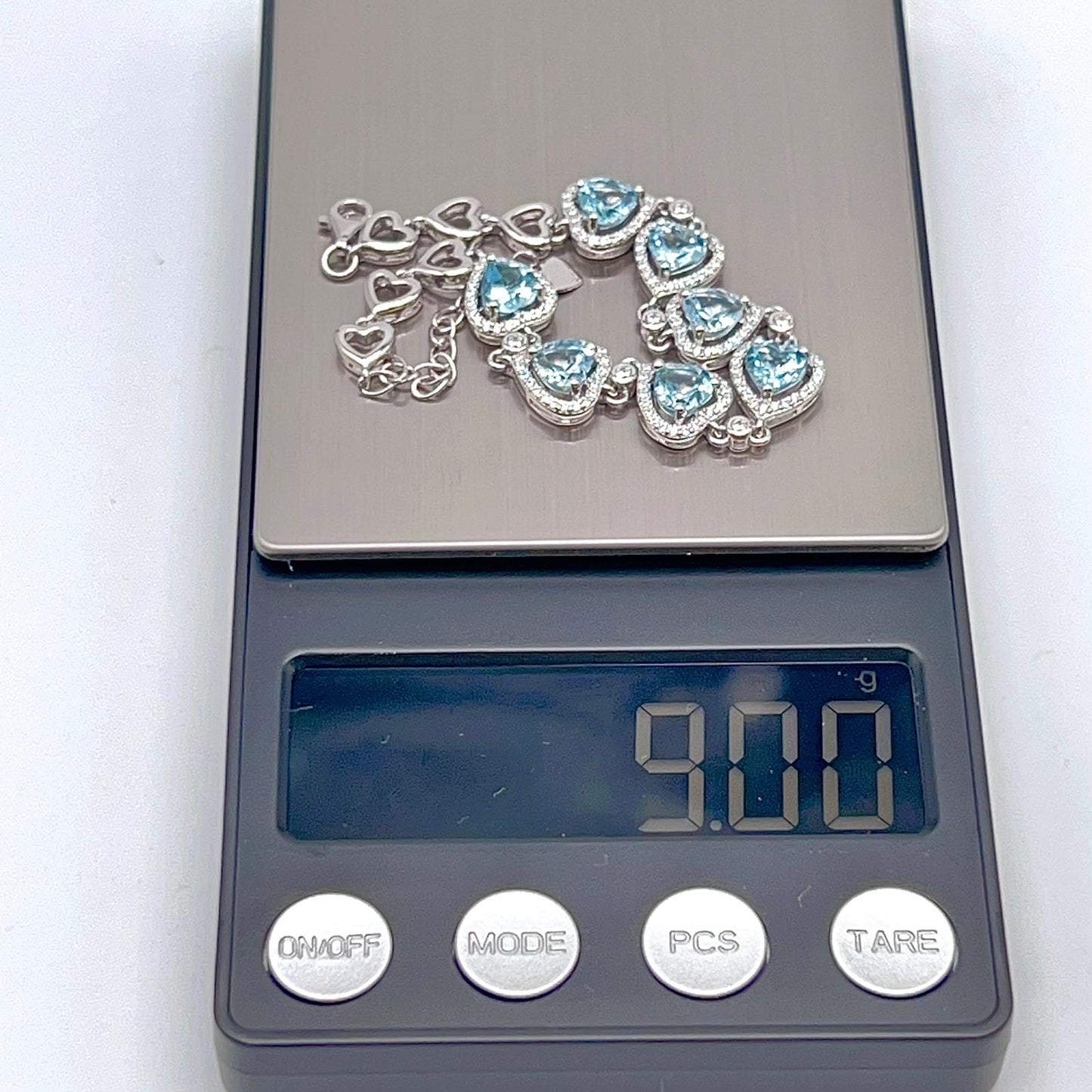 Heart Blue Topaz Halo Link Bracelet Silver 925