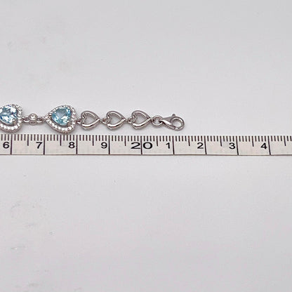 Heart Blue Topaz Halo Link Bracelet Silver 925