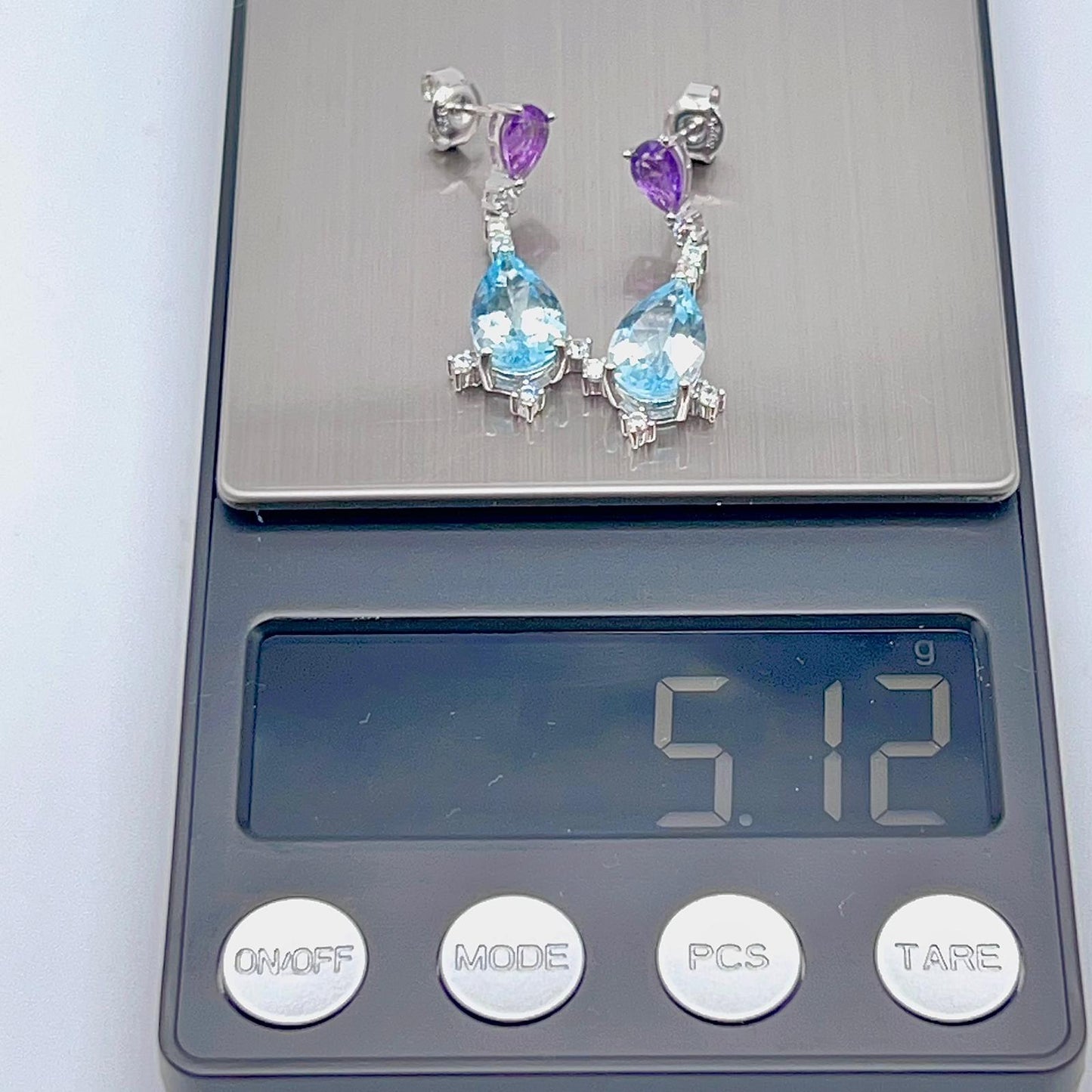 Amethyst Blue Topaz Pear Drop Earrings Silver 925