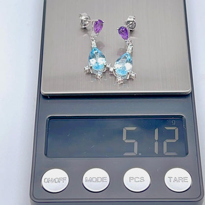Amethyst Blue Topaz Pear Drop Earrings Silver 925