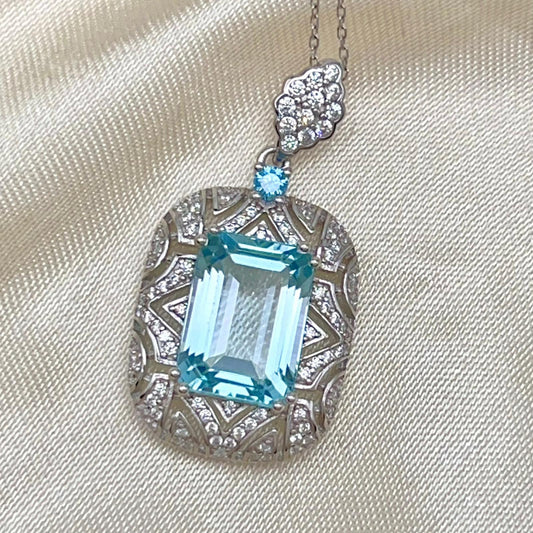 Topaz Rectangle Filigree Pendant Necklace Silver 925