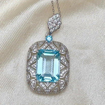 Topaz Rectangle Filigree Pendant Necklace Silver 925